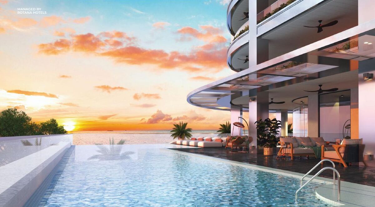 Developer's rendering: Pool terrace at sunset