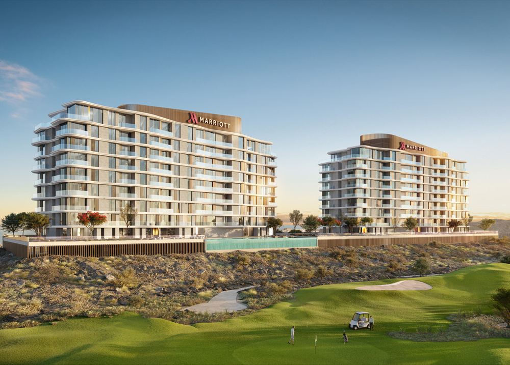 Developer's rendering: The two buildings above the golf course